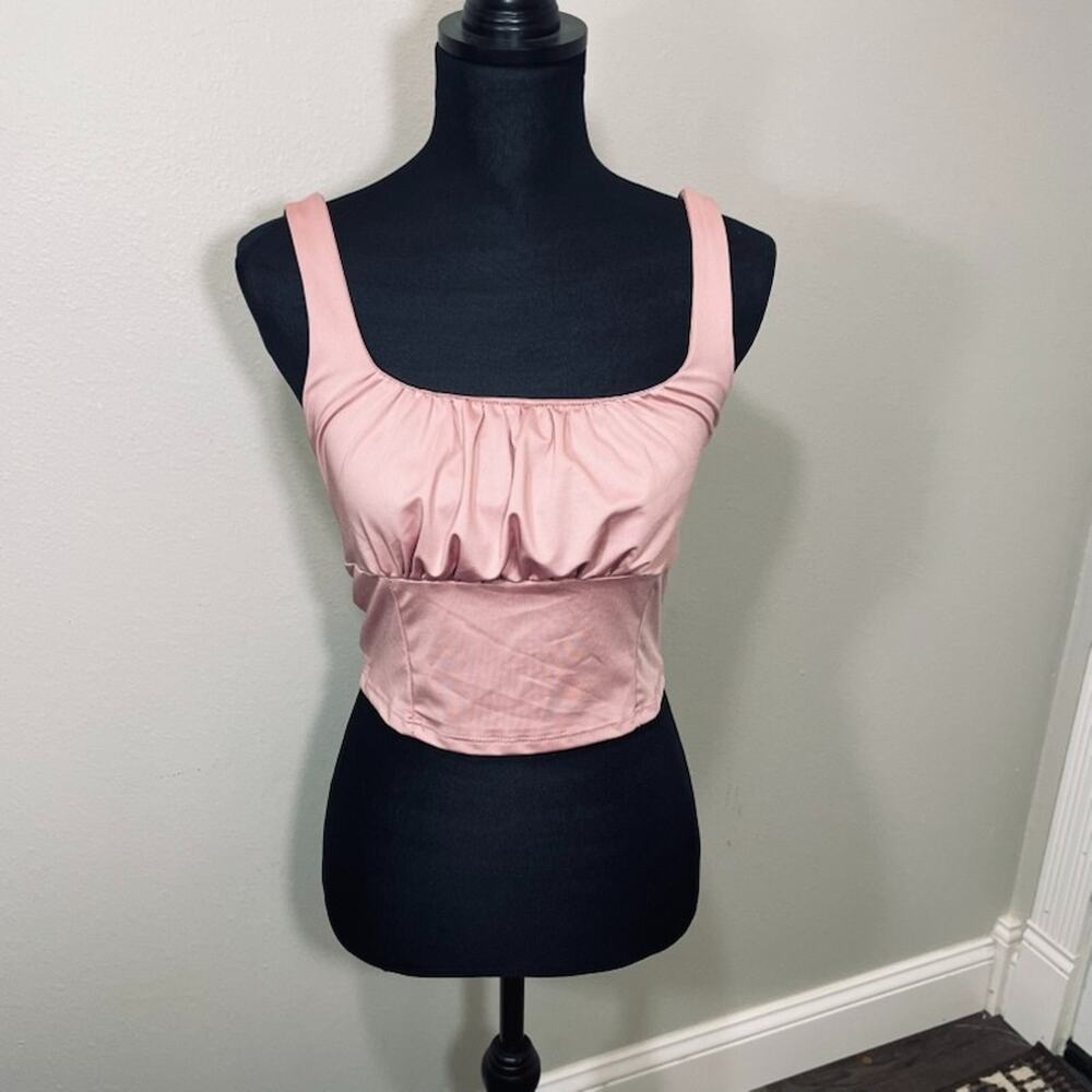 Live In The‎ Moment Pink Crop Ruched Tank Top Size Large Coquette Soft Girl L